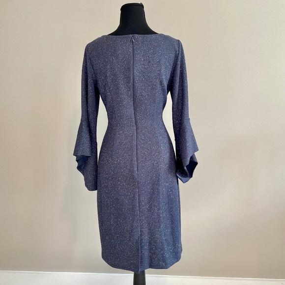 Vince Camuto Sparkly Gray Flare Sleeve Sheath Dress - Size 8 - Picture 2 of 6